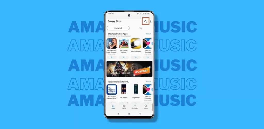 Searching the Amazon Music app in Galaxy Store