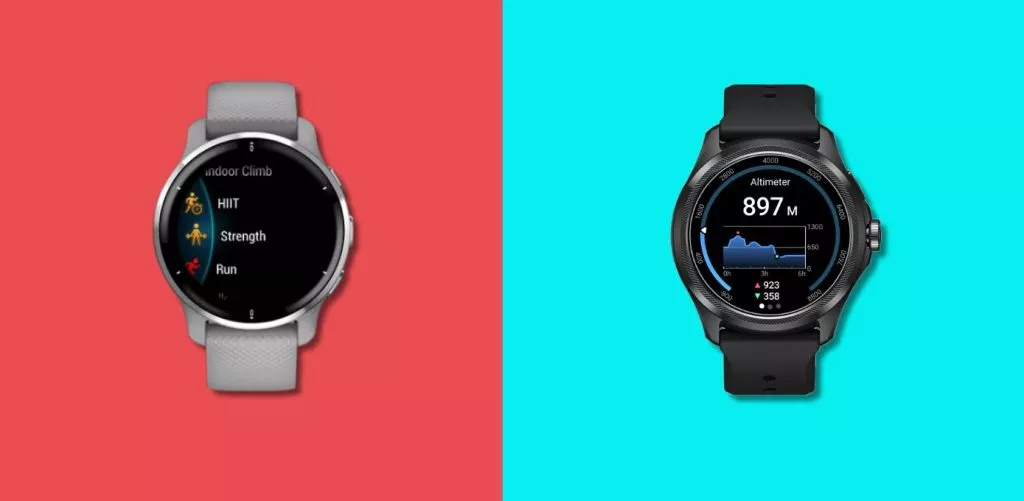 Fitness feature compared for Ticwatch Pro 5 and Venu 2 Plus