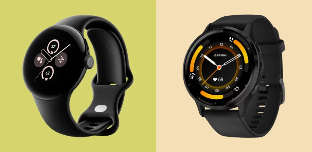 Google Pixel Watch 2 (L) vs Garmin Venu 3 (R)